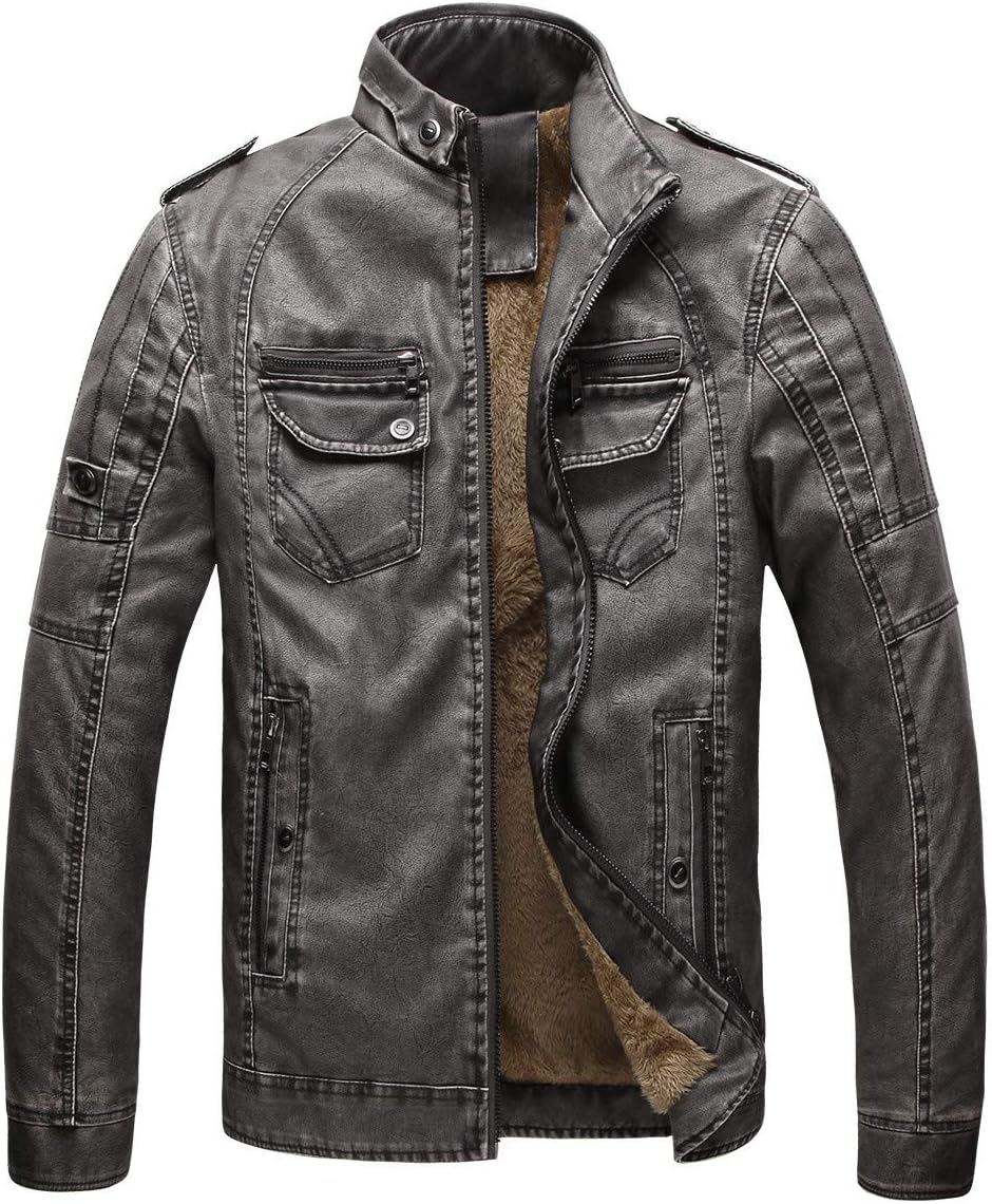 NRUTUP Jackets for Men Winter Sale Plus Size Leather Plus Velvet Washed Retro Leather Coat Outwear Top Blouse