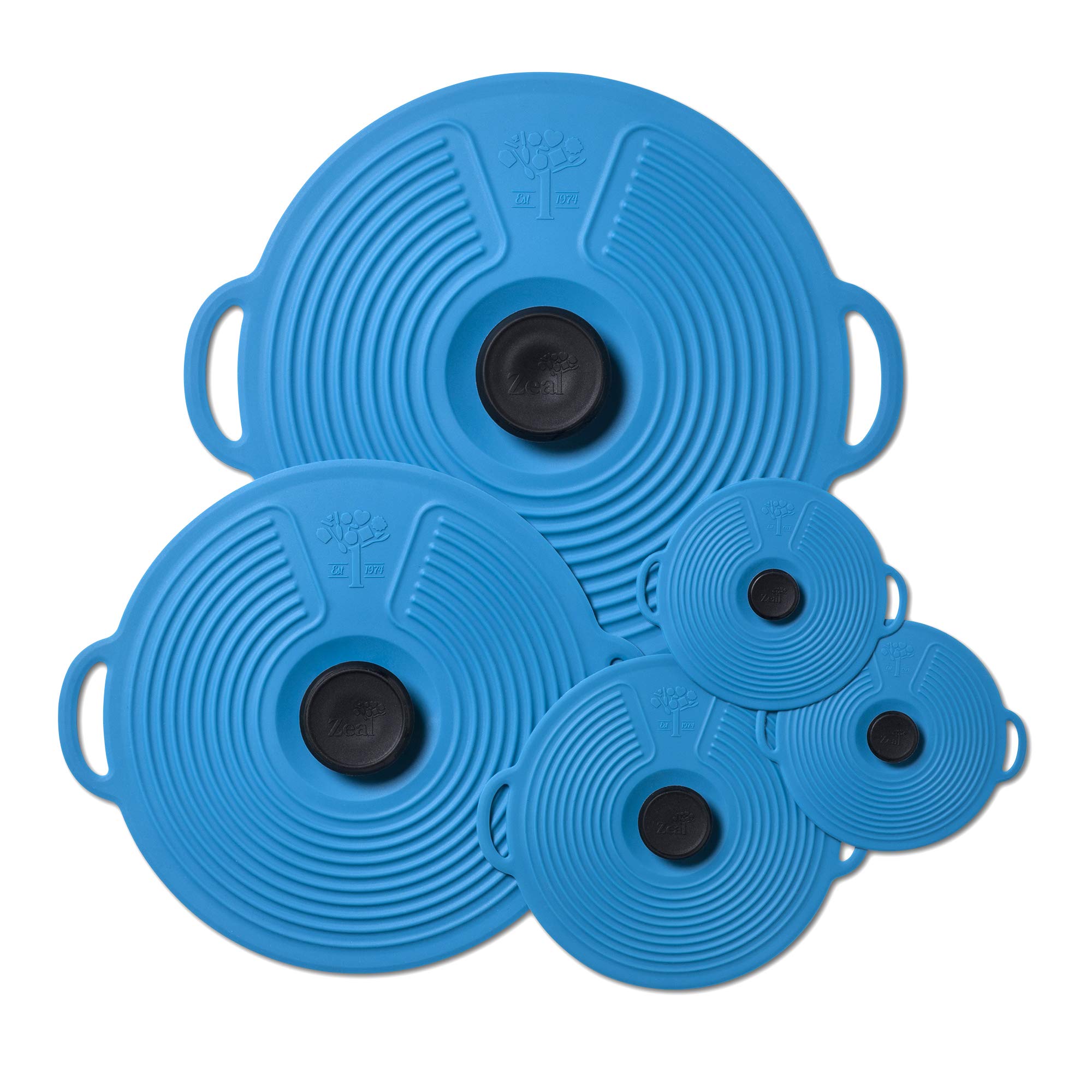 Zeal LSET6A Silicone Keep Fresh Storage Airtight Seal Lids, Reusable Eco-Friendly Classic Design Set of 5-Aqua