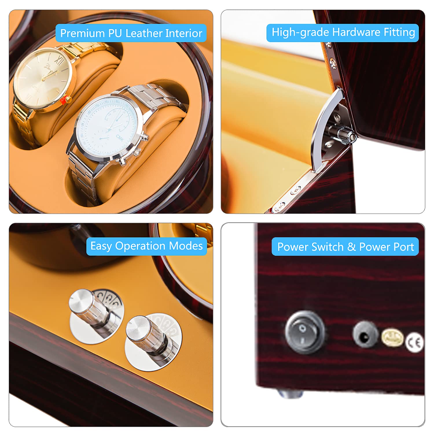 JQUEEN Watch Winder Winds 4 Heavy Watches with Quiet Motor