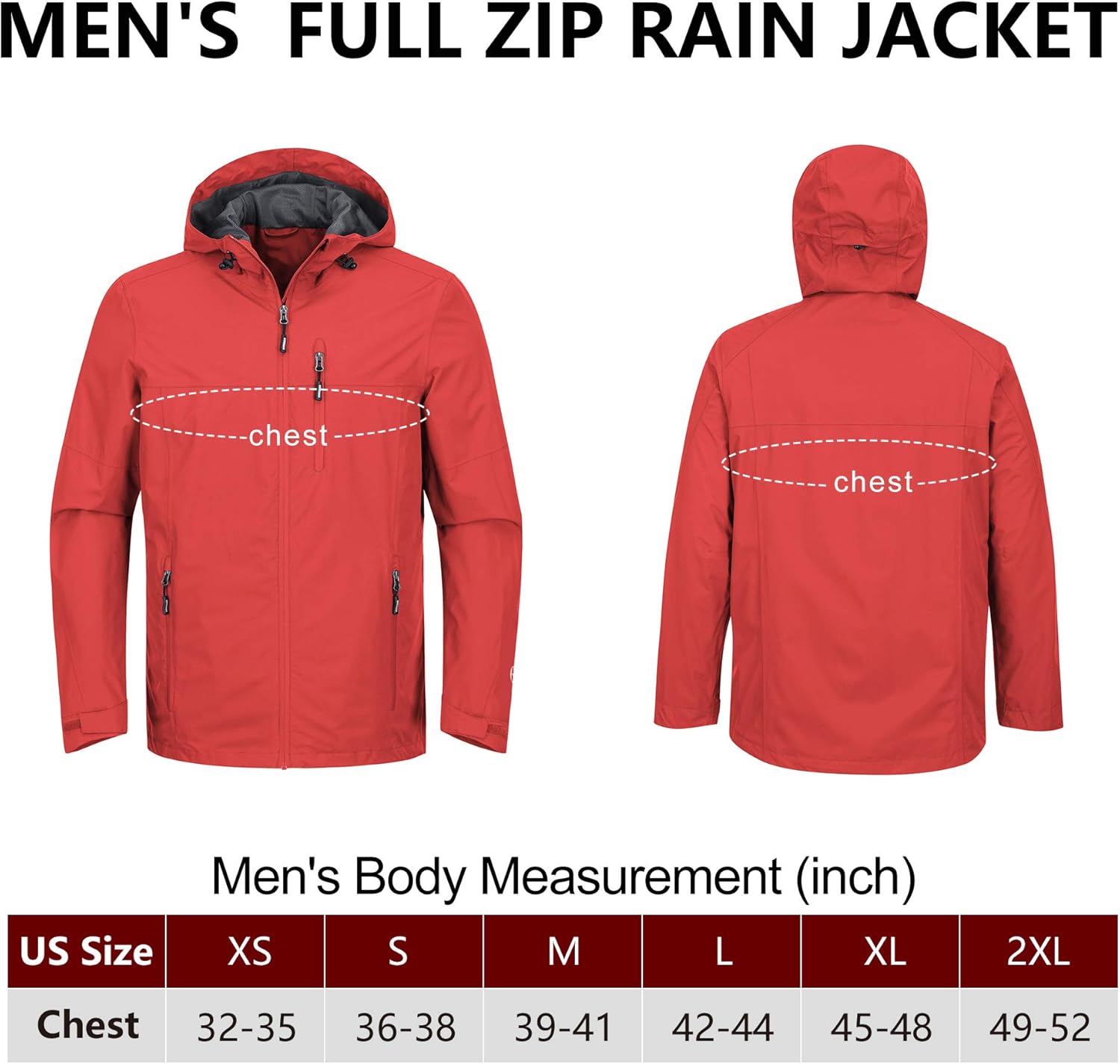 33,000ft Men's Rain Jacket Waterproof Cycling Running Raincoat with Hood Lightweight Windbreaker Shell with Mesh Lining: Clothing