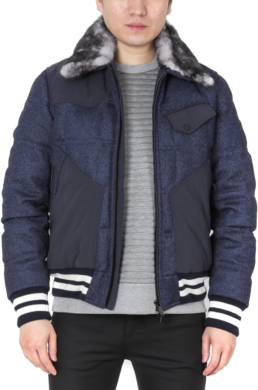 Wiberlux Moncler Men's Yowie Fur Collar Zip-Up Padded Jacket