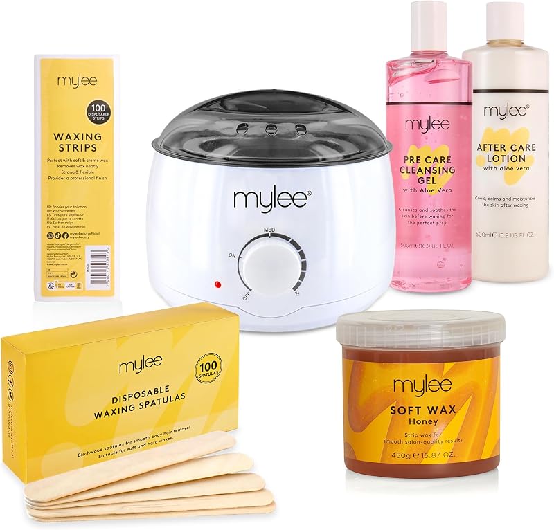 MYLEE Complete Waxing Kit with Heater Honey Soft Wax & Aftercare