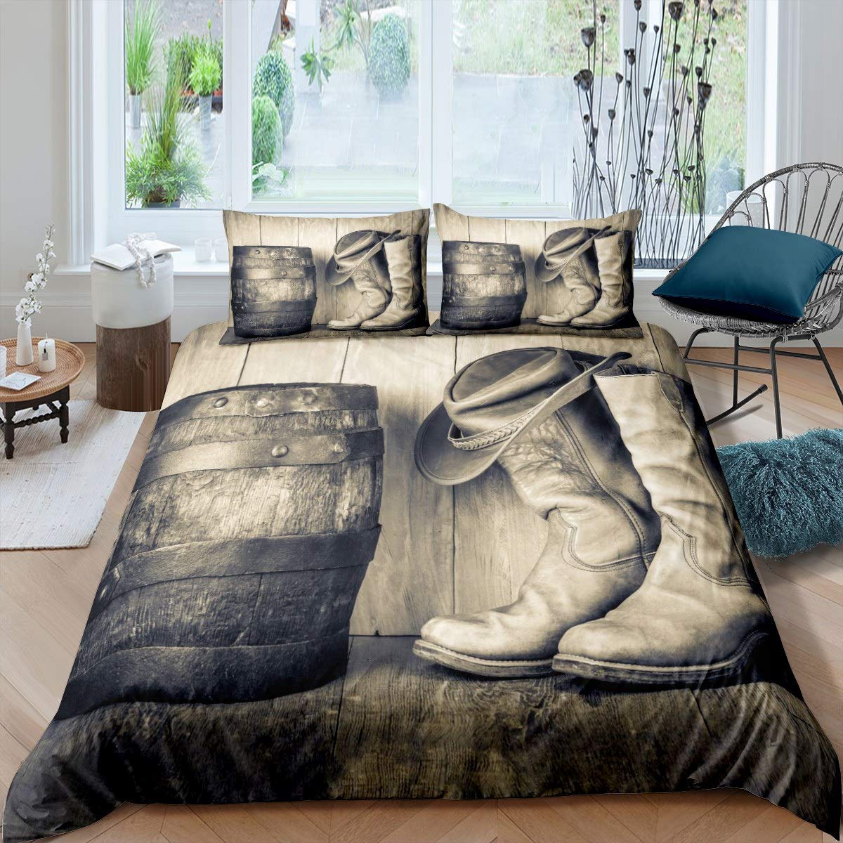 Loussiesd Western Cowboy Bedding Set for Girls Boys Children Western Decor Comforter Cover Decorative Wild West Cowboy Duvet Cover Retro Cowboy Style Bedspread Cover Single Size 2Pcs Bedclothes