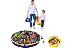 SUMBABO Toy Storage Mat Bag by Drawstring for Lego - Play Mat Bag Toy Storage Container for Kids with Cap can as Gift (2Pcs = Big Blue + Mini Yellow)