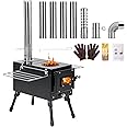YRenZ Wood Stove, Portable Tent Stove with 7-Section Stainless Steel Chimney, HeatControl Stovepipe and Elbow Pipe, Wood Burning for Outdoor Camping and Ice Fishing