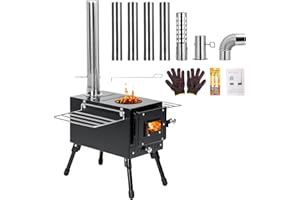 YRenZ Wood Stove, Portable Tent Stove for Outdoor Cooking, Wood Burning with HeatControl Stovepipe & Elbow Pipe for Camping &