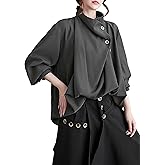 ellazhu Women's Coat Button Down Long Sleeve Pile Collar Flowy Hem Solid Loose Oversize Top GZ266