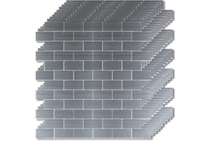 XUANINY 10-Piece Self Adhesive Stainless Steel Aluminum Mosaic Peel and Stick Backsplash Tiles for Kitchen Wall Bathroom