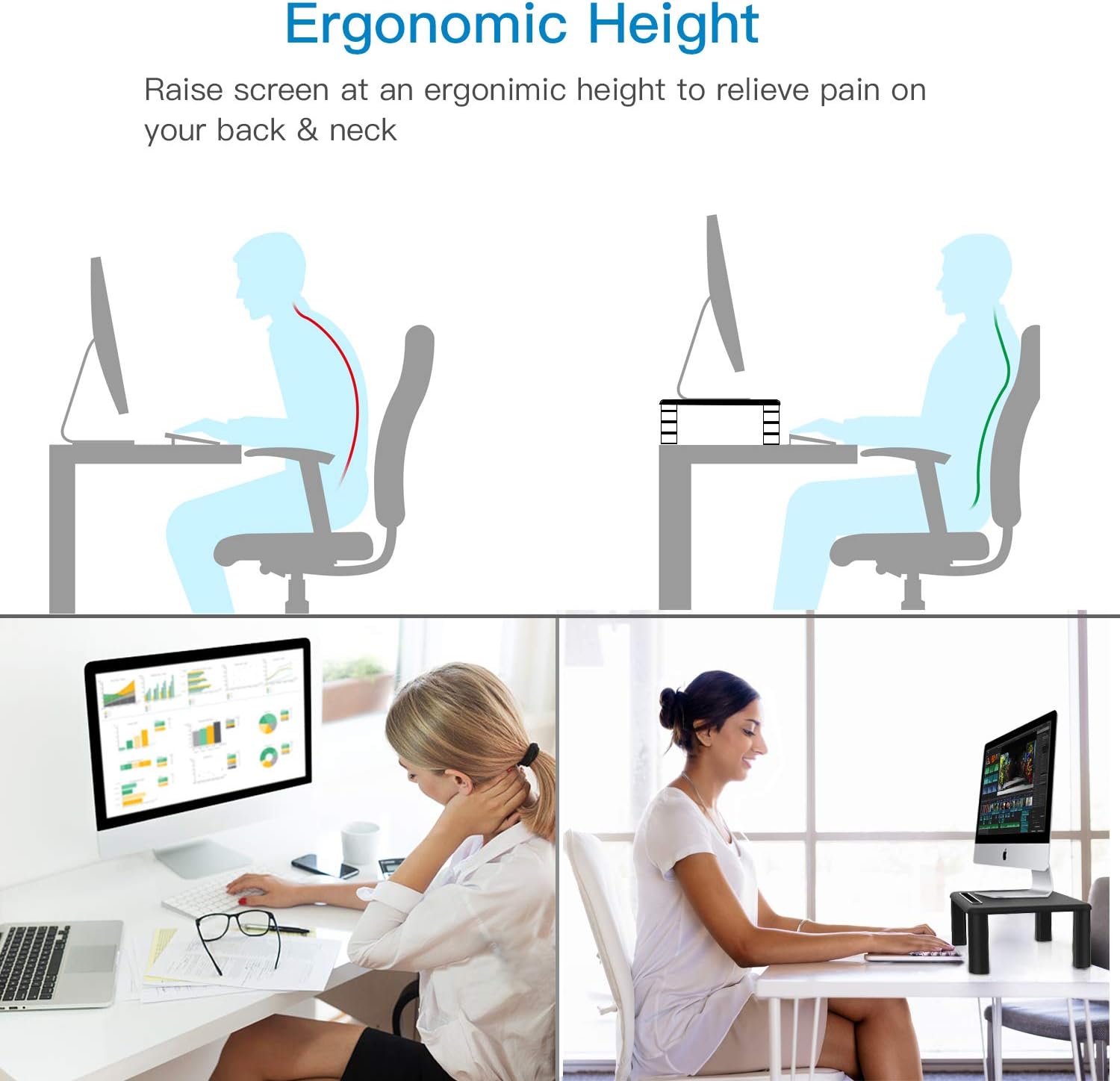 Monitor Stand Riser with Adjustable Height and Storage Organizer for Computer, Printer, Laptop, Desk with Tablet & Phone Holder, Cable Management Slot (Black, 1 Pack) : Office Products