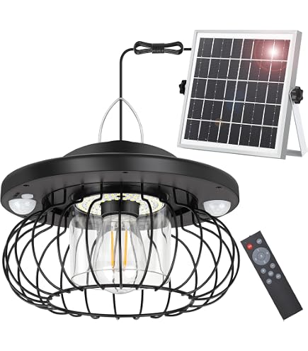 AEQ Solar Shed Light 3000LM Outdoor Indoor – Solar Gazebo Pendant Light With 5 Modes, 3 Color Temps, Dual Motion Sensor & 16.4ft Cable, Hanging Light For Barn Garage Gazebo