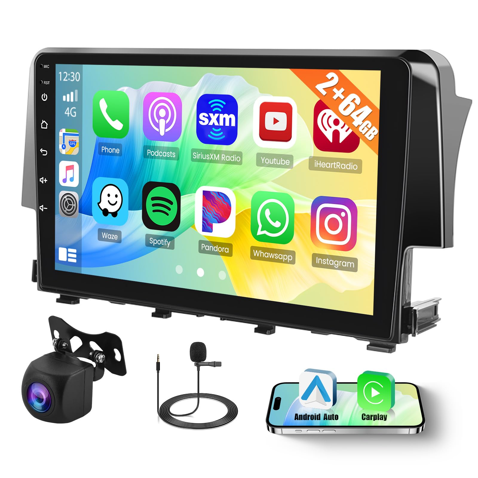Photo 1 of Inefala [2G+64G] Android 15 Car Stereo for Honda Civic 2016 2017 2018 2019 2020 2021 with Wireless Carplay/Android Auto, 9 Inch HD Touch Screen with GPS WiFi Bluetooth FM/RDS Radio EQ SWC 26UI