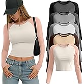 Sweetyweee 5 Pack Womens Long Raglan Sleeve Crop Tops Color Block Baseball Shirt Y2k Tee Tops