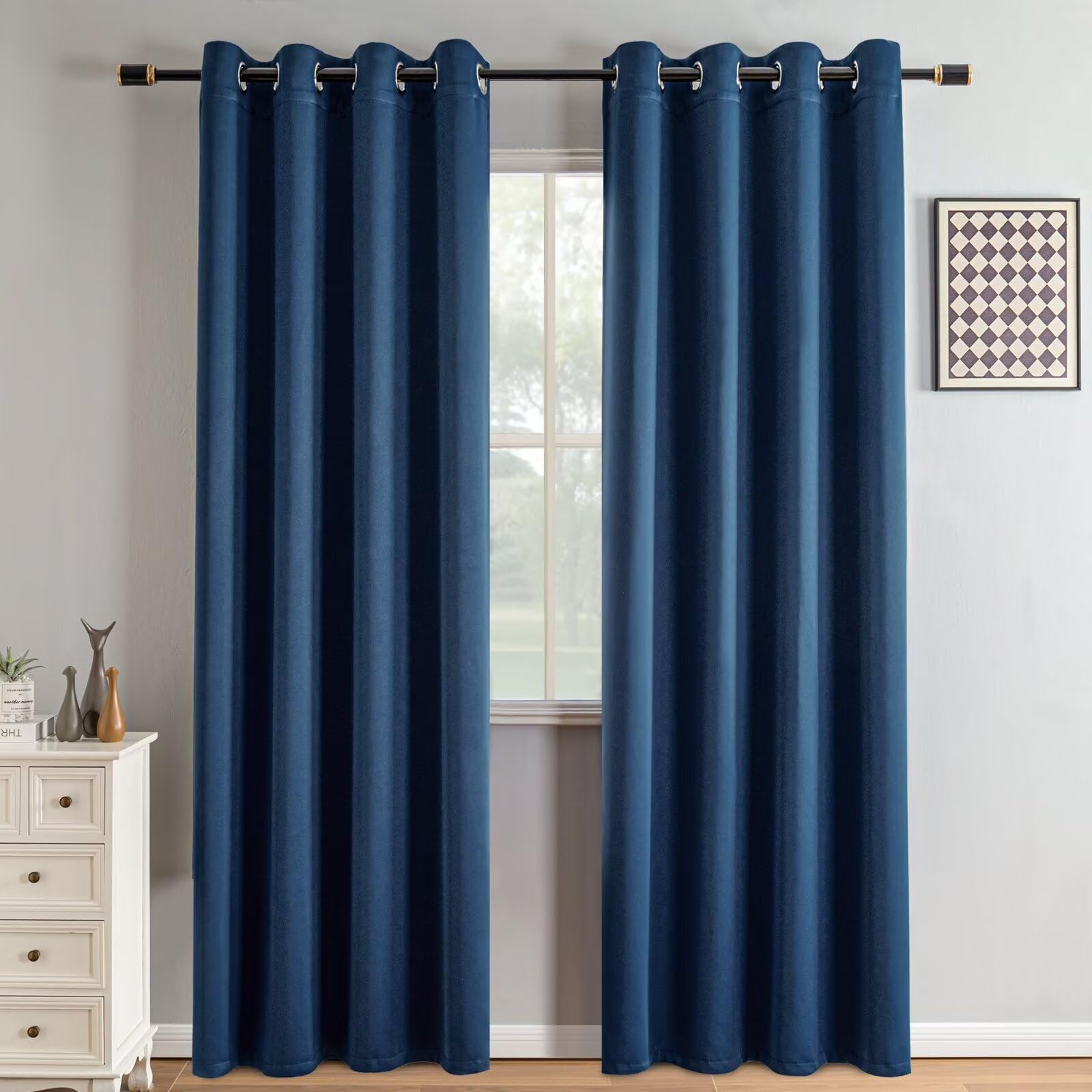 IGEMAEVE Navy Blue Blackout Curtains 84 Inch Length 2 Panels Set, Black Out Curtains for Bedroom 84 Inch Long, Grommet Energy Saving Room Darkening Drapes for Living Room Window(W35 x L84) Image