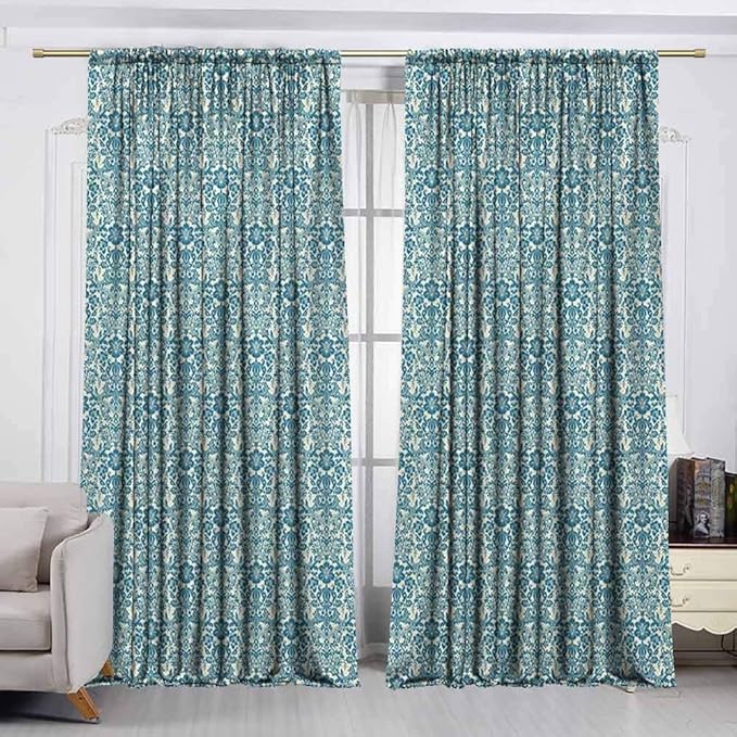 Waterproof Window Curtain,Ivory and Blue,Energy Efficient, Room