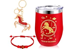 PIAOPIAONIU 3 Pcs Chinese New Year 2026 Gifts Year of The Horse 12oz Insulated Stainless Steel Mug Tumbler with Lid Red Gold 