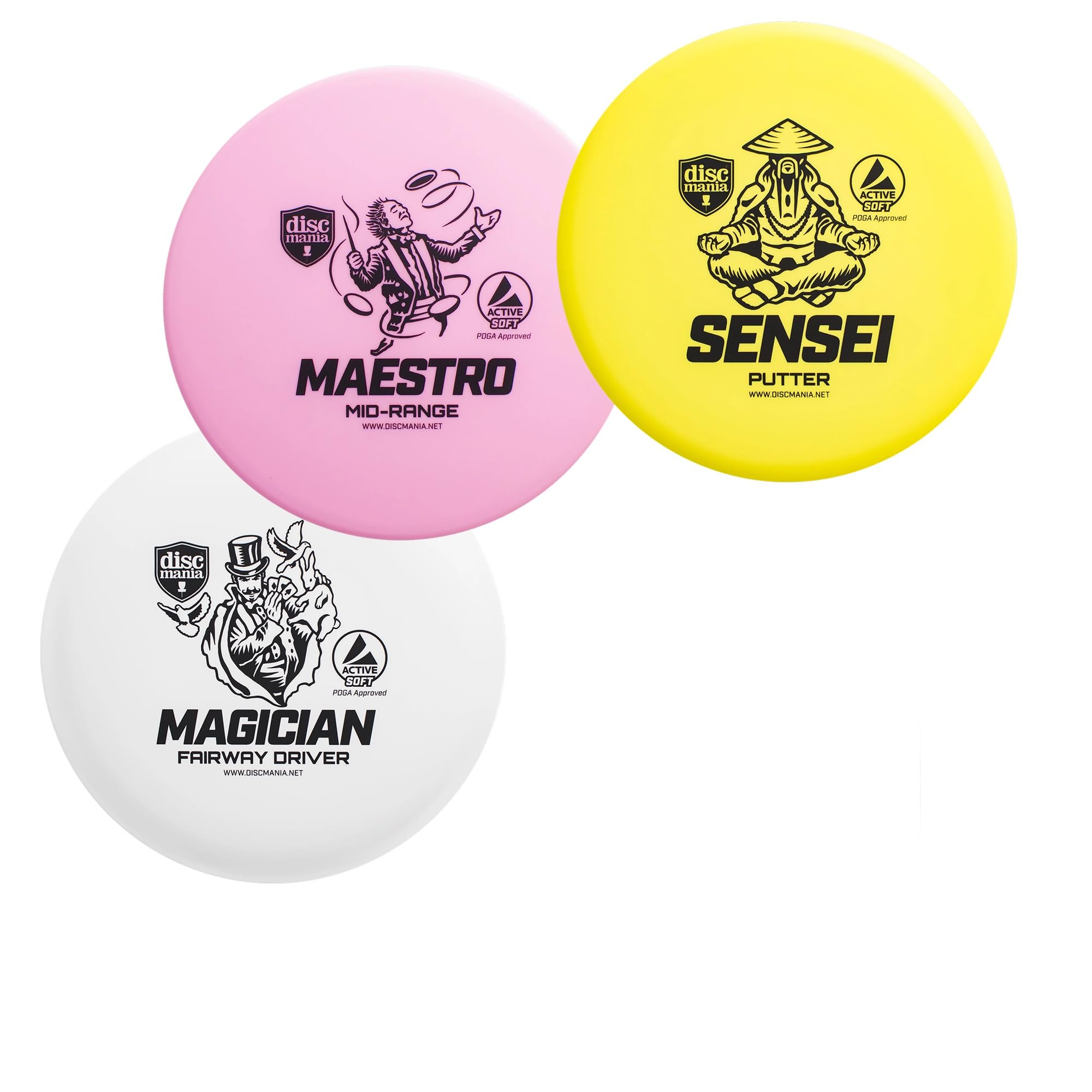 Discmania Active Soft Disc Golf Set of 3 – Includes Disc Golf Putter, Mid-Range and Driver, Frisbee Golf Disc Set, Disc Golf Starter Set (Colors Will Vary)