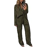 PRETTYGARDEN Women's 2 Piece Sets 2026 Fall Casual Textured Button Down Shirt Wide Leg Pants Outfits Loungewear Tracksuit