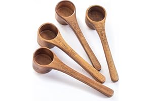 MORNHALO 4PCS Wooden Measuring Scoops Acacia Wood Scoop For Jars Coffee Scoops For Coffee Measuring Spoons Wooden Scoops For Containers Daily Powder Salt Bath Soap Scooper