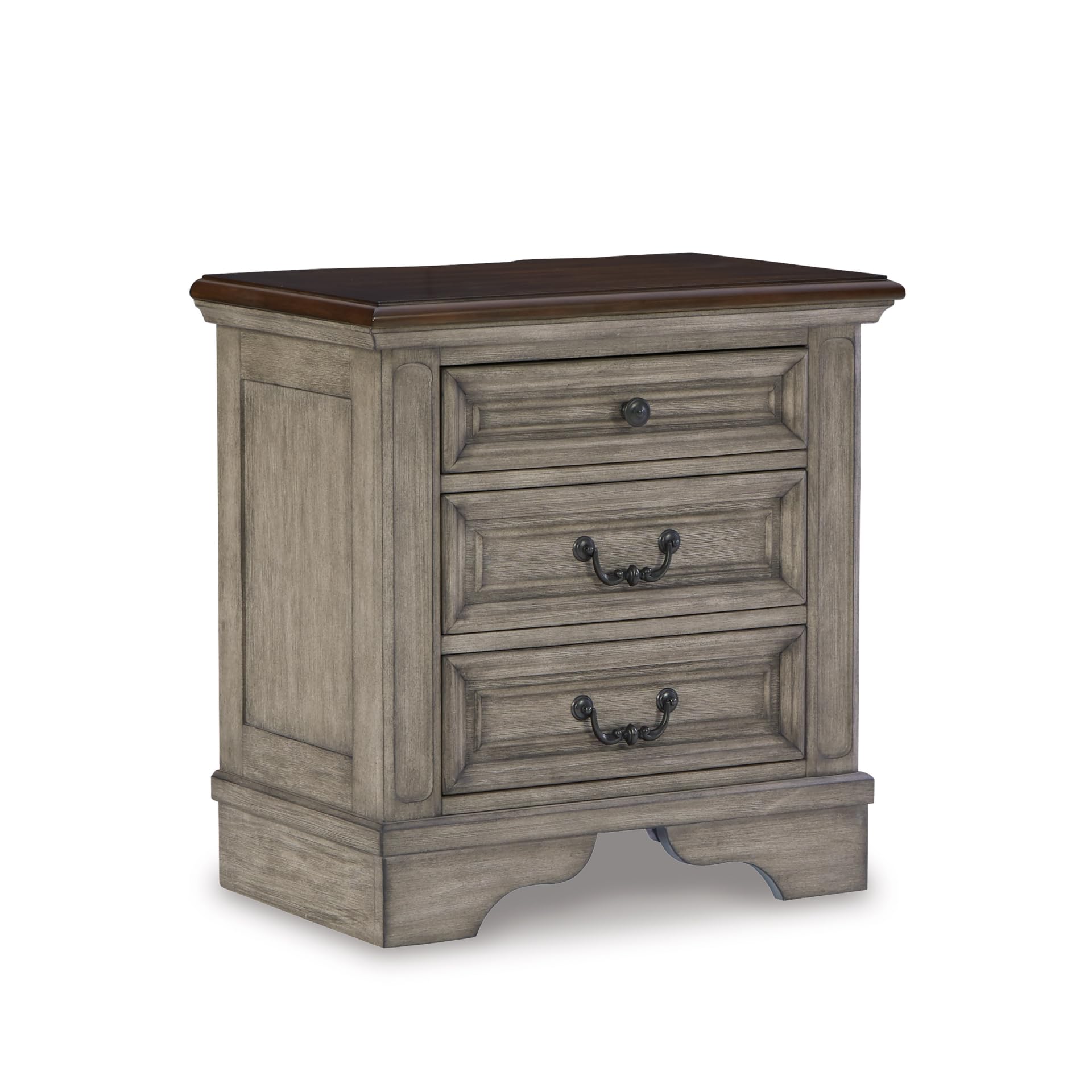 Signature Design by Ashley Lodenbay Casual 3 Drawer Night Stand with USB Charging Ports, Antique Gray Image