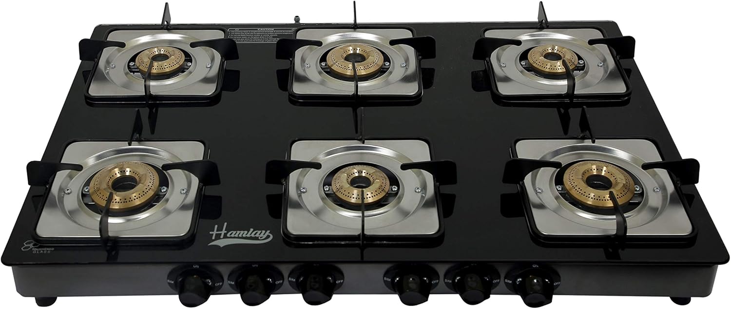 Buy Hamlay Toughened Glass 6 Burners Manual Ignition Lpg Compatible Gas Stove Black Online At Low Prices In India Amazon In