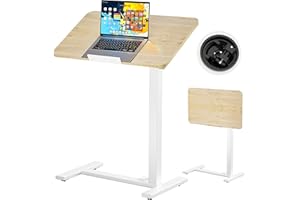 BIZUM Mobile Standing Desk Laptop Desk Pneumatic with Wheels 180° Tilt Top Hospital Bed Table Portable Rolling Cart Foldable 
