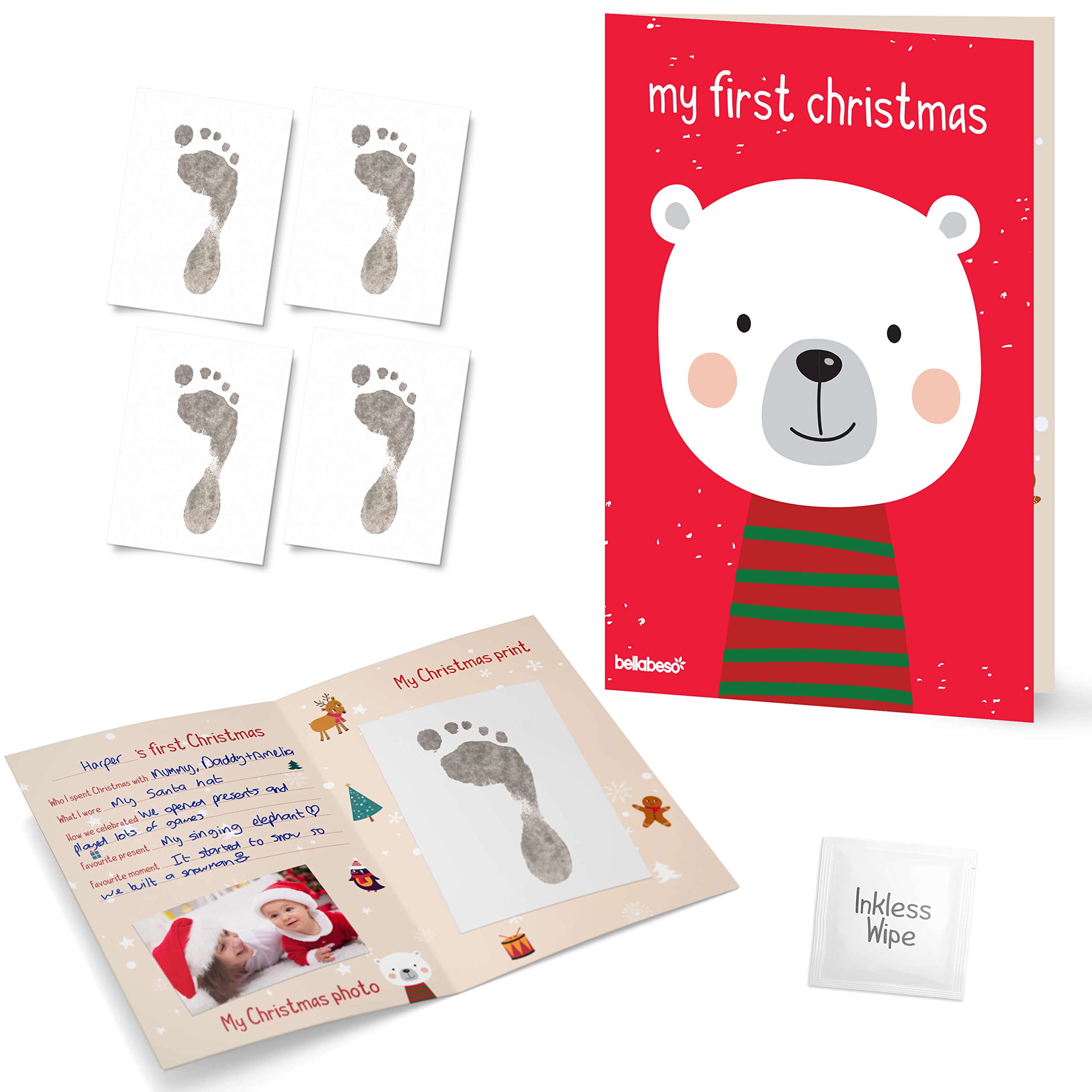 My First Christmas Baby keepsake gift & Inkless Baby footprint kit – personalised stocking filler Xmas present for new baby boy or girl