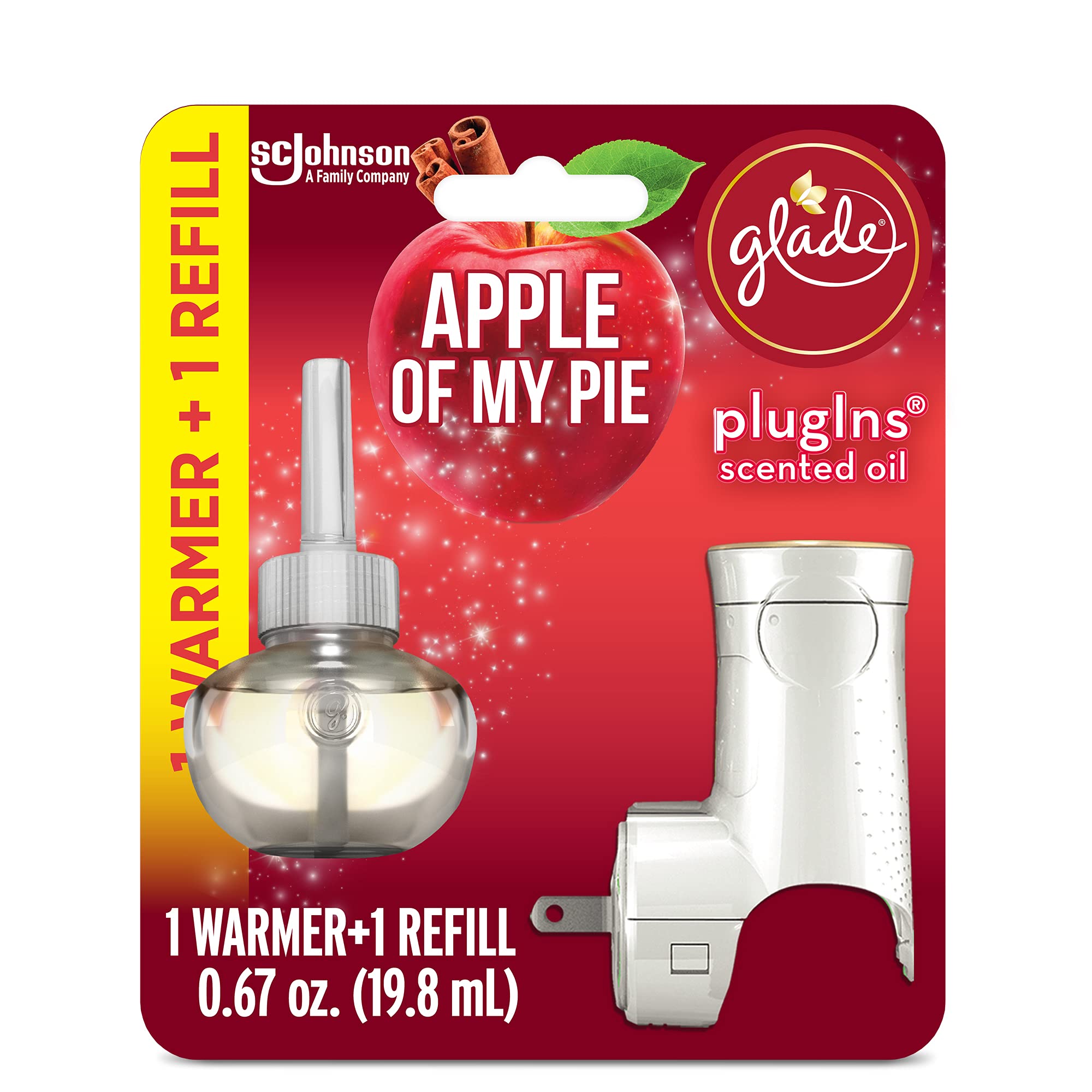Glade PlugIns Refills Air Freshener Starter Kit, Scented and Essential Oils for Home and Bathroom, Apple of My Pie, 0.67 Fl Oz, 1 Warmer + 1 Refill