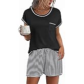 Ekouaer Pajama Set for Women Short Sleeve Tops and Shorts Set 2 Piece Pjs Classic Loungewear with Pockets