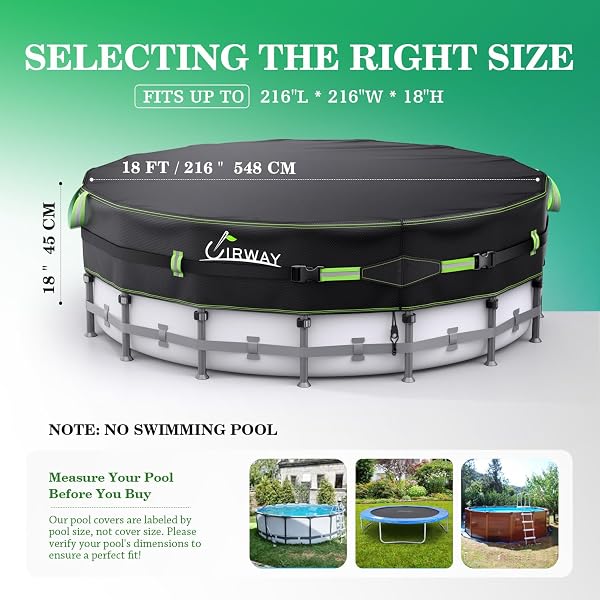 UIRWAY 500D POOL COVER 18FT ROUND [2026 UPGRADED HEAVY DUTY FABRIC] SOLAR POOL COVERS FOR ABOVE GROUND POOLS, NEW SUPER WINDPROOF GEL-COATED TARP STRAPS, SWIMMING POOL COVERS WITH UV PROTECTION