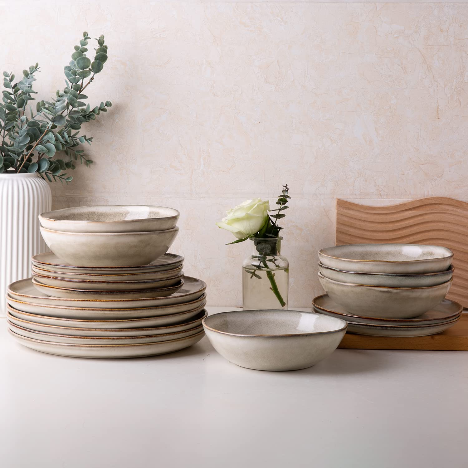 Photo 1 of AmorArc Ceramic Dinnerware Sets,Handmade Reactive Glaze Stonewre Plates and Bowls Sets,Highly Chip and Crack Resistant | Dishwasher & Microwave Safe Dishes Set,Service for 4 (12pc)