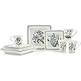 Portmeirion Botanic Garden 12-Piece Square Dinnerware Set - Fine Porcelain with Floral Motifs, Chip-Resistant - Unique Tableware Patterns, Ceramic Serveware Sets for Gifting & Gatherings