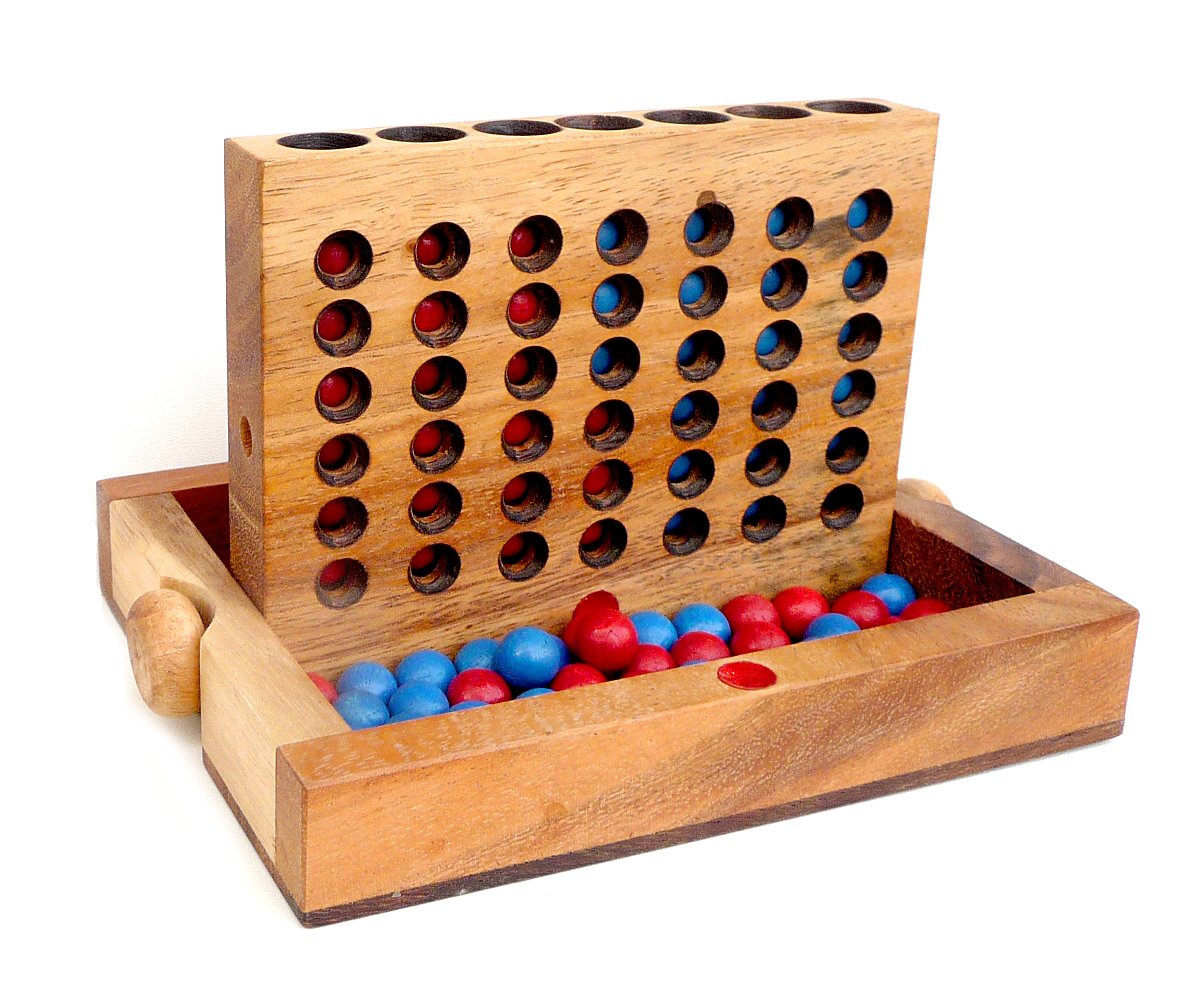 Logica Puzzles Art. 4 in a Row L - Board Game in Fine Wood - Strategy Game for 2 Players - Folding Box - Travel Version