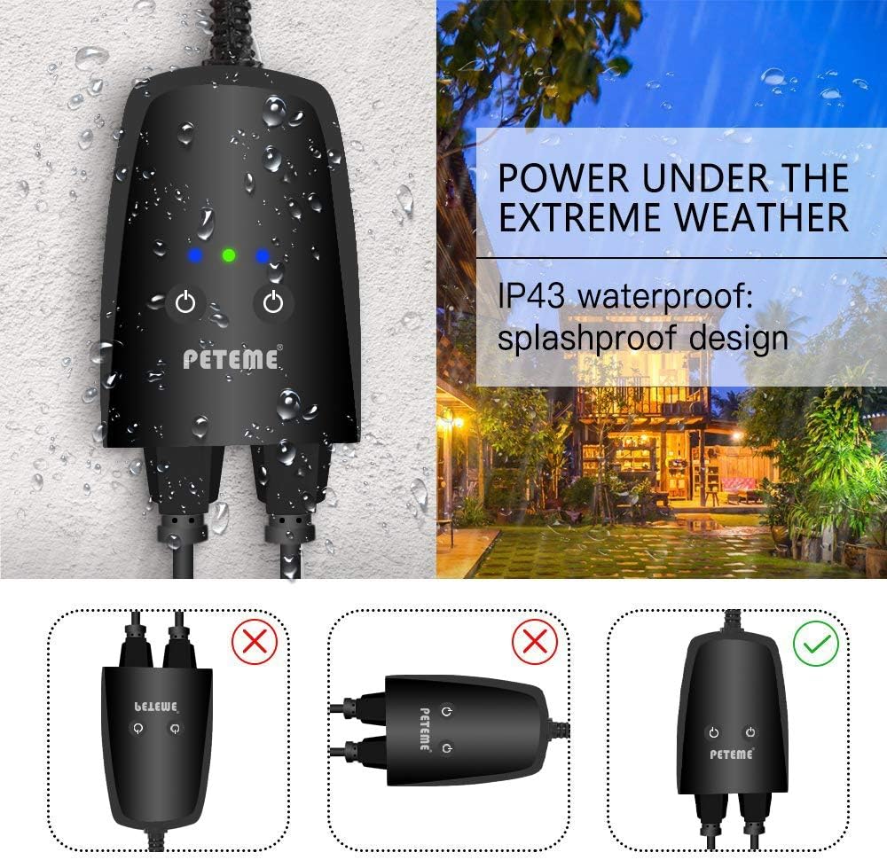 Outdoor Smart Plug, Peteme Outdoor Wi-Fi Outlet with 2 ...