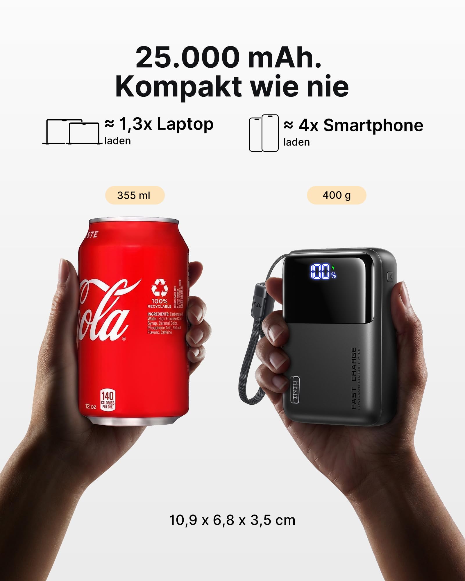 INIU Laptop Power bank, Ultra Kompakt 100W Schnellladung Powerbank, 25000mAh Hochkapazität Externer Akku mit USB C Kabel, Flugtauglich, für MacBook, Steam Deck, iPhone 17/16/15 Pro, Samsung, iPad uvm. 3