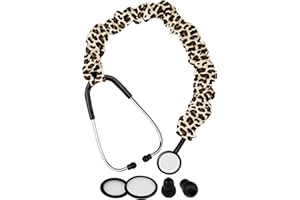 Plifal Elastic Stethoscope Cover Sleeve for Nurse Doctors Cuff Accessories - Leopard Print Pleated Design, Fits Most Dual-head Removable & Single-head Stethoscopes, Comes with Diaphragms and Earplugs