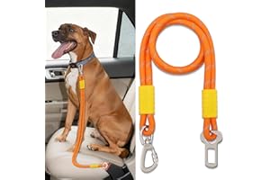 Pawaboo Dog Seatbelt for Car, Dog Car Harness Leash with Dual Round Ropes Enhance Strength, Pet Vehicle Safety Belt Leash with 360-degree Swivel Metal Buckle, Reflective Dogs Restraint Tether