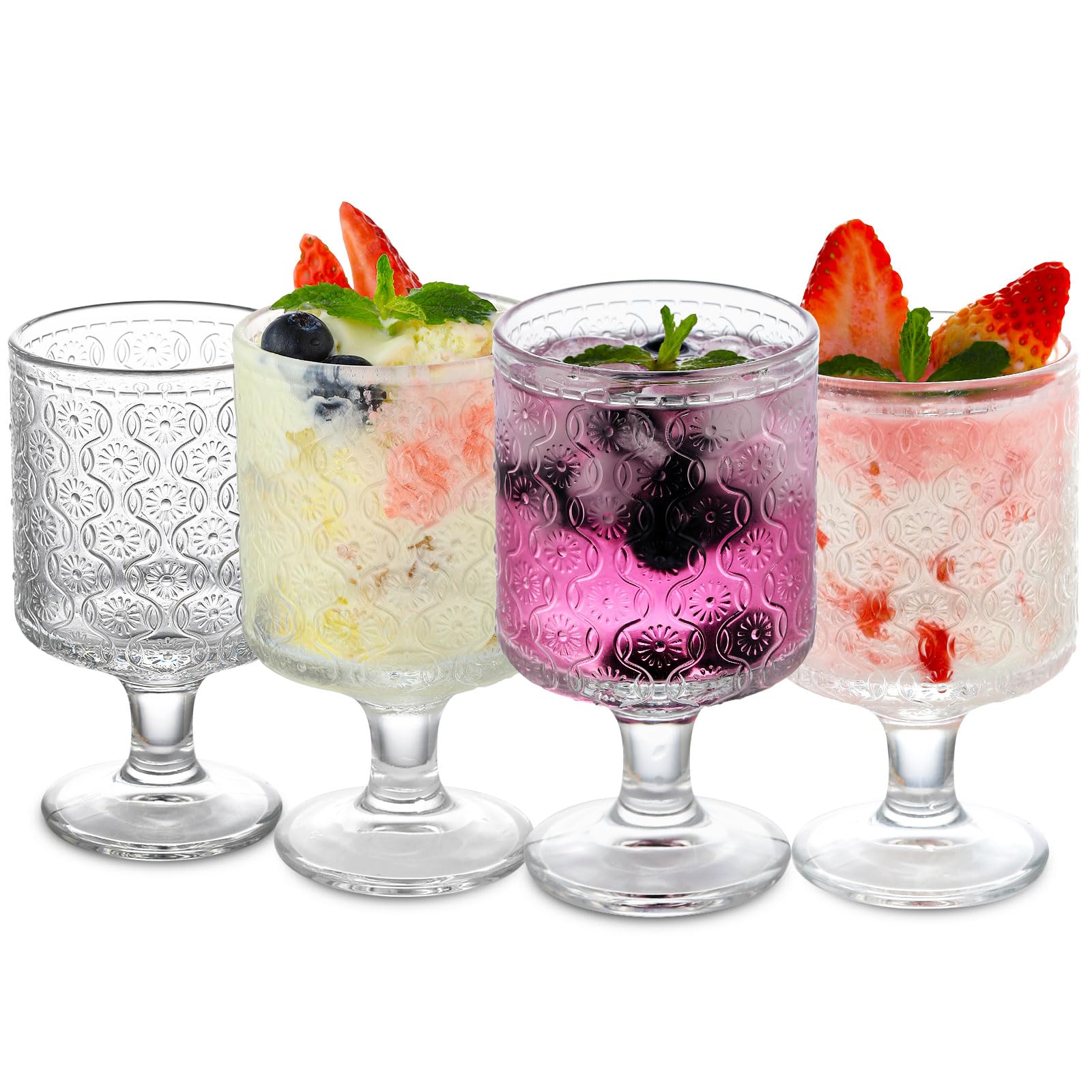 Photo 1 of WHJY Cute Wine Glasses Set of 4, Cute Cocktail Glasses, 8 oz Vintage Glasses, Short Stem Wine Glasses - Floral