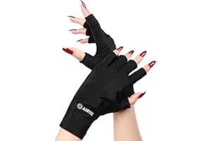 AIRSEE Premium UPF 50+ UV Protection Gloves for Gel Manicures - Fingerless Design for Professional Solon & Home Use, Anti UVA/UVB, Breathable Cool Tech Gloves for UV Lamp & Sun Protection (Black)