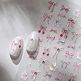 Bow Nail Art Stickers 3D Self-Adhesive Glitter Pink