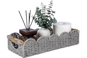 CubesLand Bathroom Basket Organizer w/Cut Out Handle, Back of Toilet Paper Storage Baskets Tray for Bathroom Countertop Decor