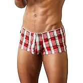 FEOYA Men's Cotton Low Rise Plaid Stripe Pants Casual Shorts Underwear Pouch Trunks Boxer Underpants