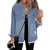 Necooer Women's Jean Jacket Distressed Washed Button Up Boyfriend Denim Jacket Coat With Pockets