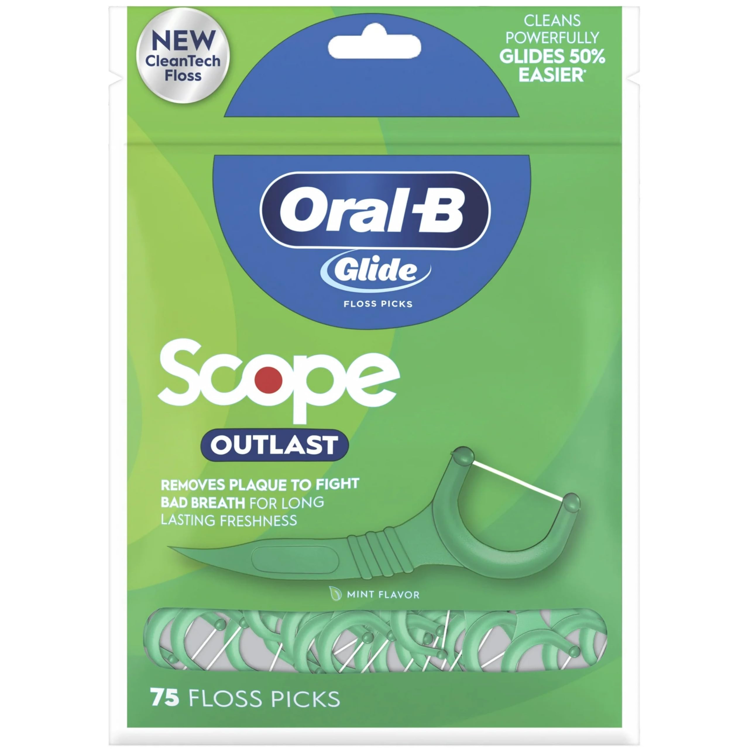 Photo 1 of Oral-B Glide Complete Floss Picks, Dental Floss Picks, Scope Outlast, 75-ct, Toothpicks Floss Picks