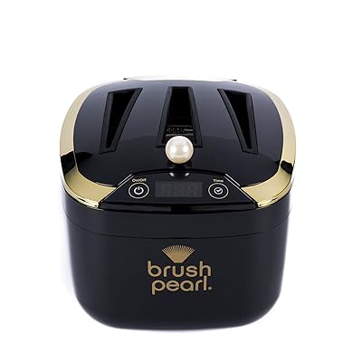 BrushPearl Electric Professional Strength Ultrasonic Makeup Brush Cleaning Device, Keeps Cosmetic Make Up Brushes Soft &amp; Clean with the Push of a Button, BP 400, Black, Bonus 4 oz. Cleanser