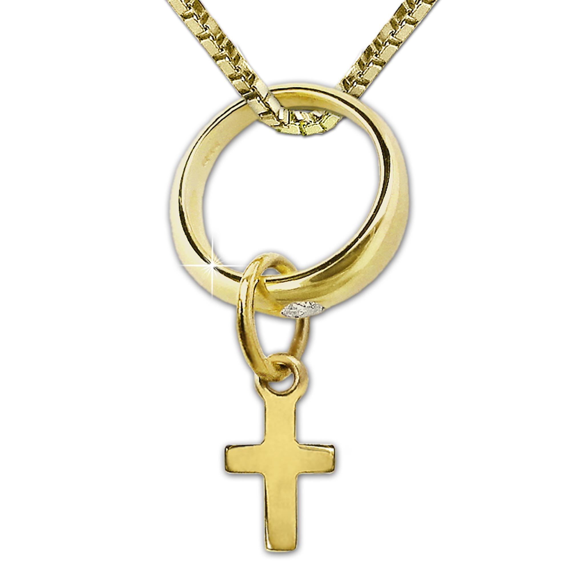 Clever Schmuck Set Baptismal Ring Zirconia Midas Gold 333 Pendant
