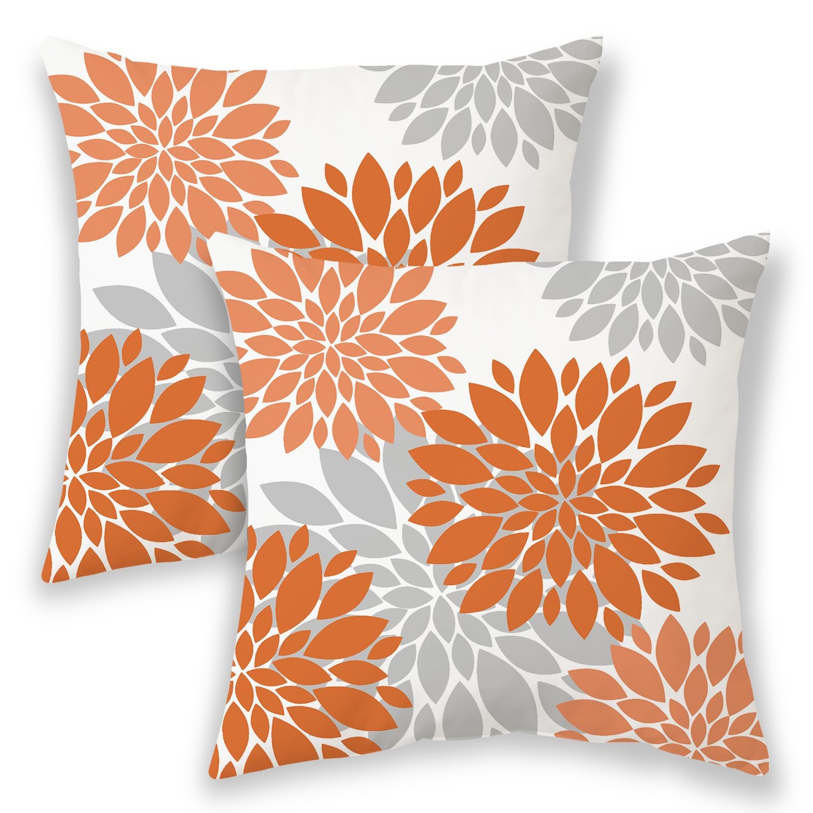 Photo 1 of ** PARTIAL SET/ONLY 1 *** BETGINY Burnt Orange Summer Outdoor Pillow Covers 16x16 Inch 2 Pcs, Fall Geometric Elegant Dahlia Floral Decorative Throw Pillows, Rust Gray Flower Decor Pillowcase Linen Cushion Cover for Car Couch