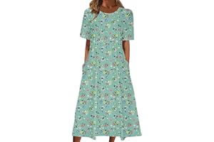 TAPANET Summer Dresses for Women Short Sleeve A-Line Midi Dress Casual Floral T-Shirt Dress Flowy Beach Sundress with Pockets