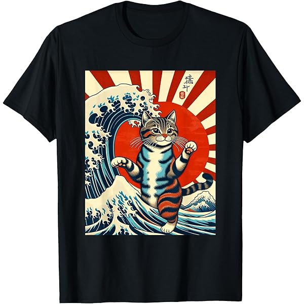 新品　chimala LAZY CAT TEE XL Amazon.com: Catzilla Cat Japanese Art The Great Wave off