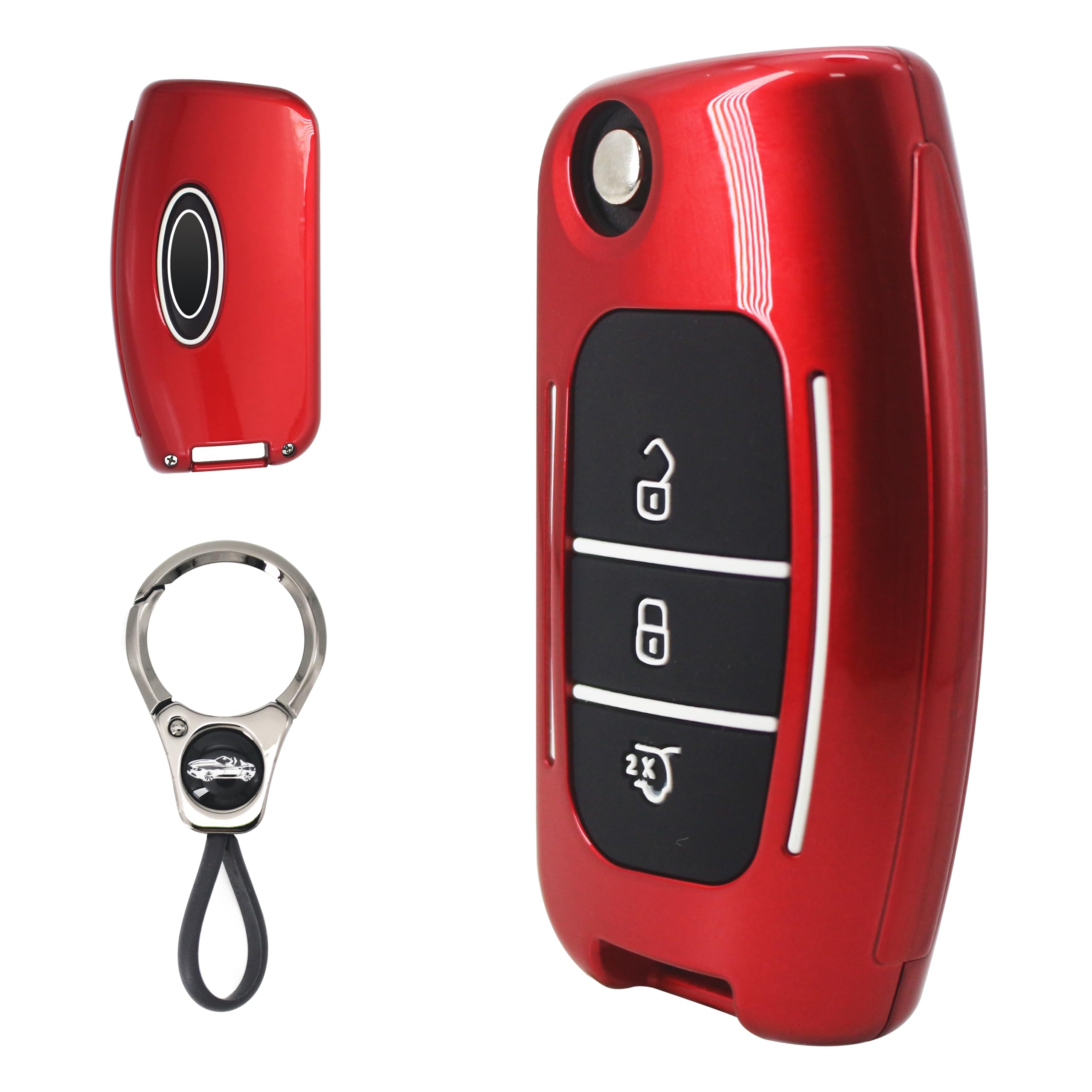 ABS Plastic with Silicone Inner Sleeve Protective Cover for Ford Flip Folding Key Fob,3 Buttons Car Key Case Shell Compatible with Ford Fiesta/Focus/Galaxy/Fusion/Mondeo/Kuga-Red