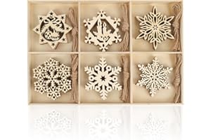 N&T NIETING 30PCS Wooden Christmas Ornaments, 3.2 Inch Unfinished Snowflake Cutouts Embellishments for Hanging Christmas Tree DIY Kids Craft Holiday Party Home Indoor Winter Boho Decor